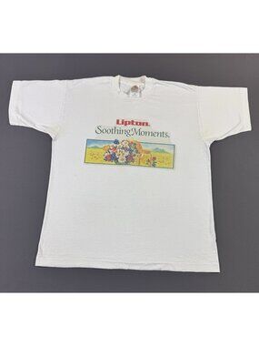 Rare Vintage 90s Lipton Tea Soothing Moments Drink Snack Promo White Shirt Art
